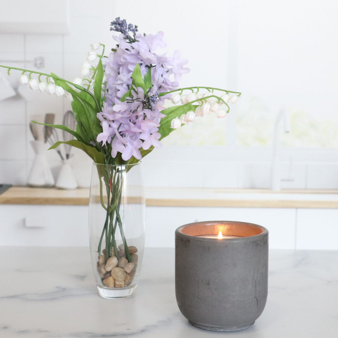 Nourish to Flourish Concrete Candle | Lilac, Lily of the Valley, & Green Leaves | 8.5oz