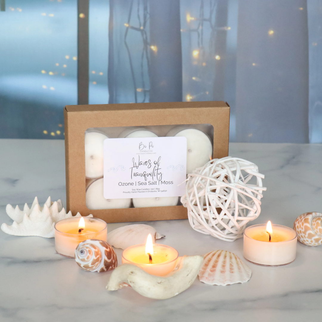 Waves of Tranquility Tealight Pack | Ozone, Sea Salt, & Moss | 3oz