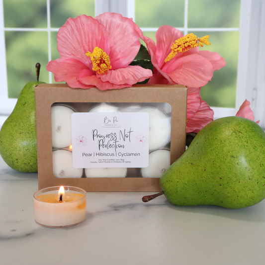Progress Not Perfection Tealight Pack | Pear, Hibiscus, & Cyclamen | 3oz