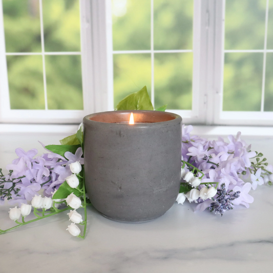 Nourish to Flourish Concrete Candle | Lilac, Lily of the Valley, & Green Leaves | 8.5oz