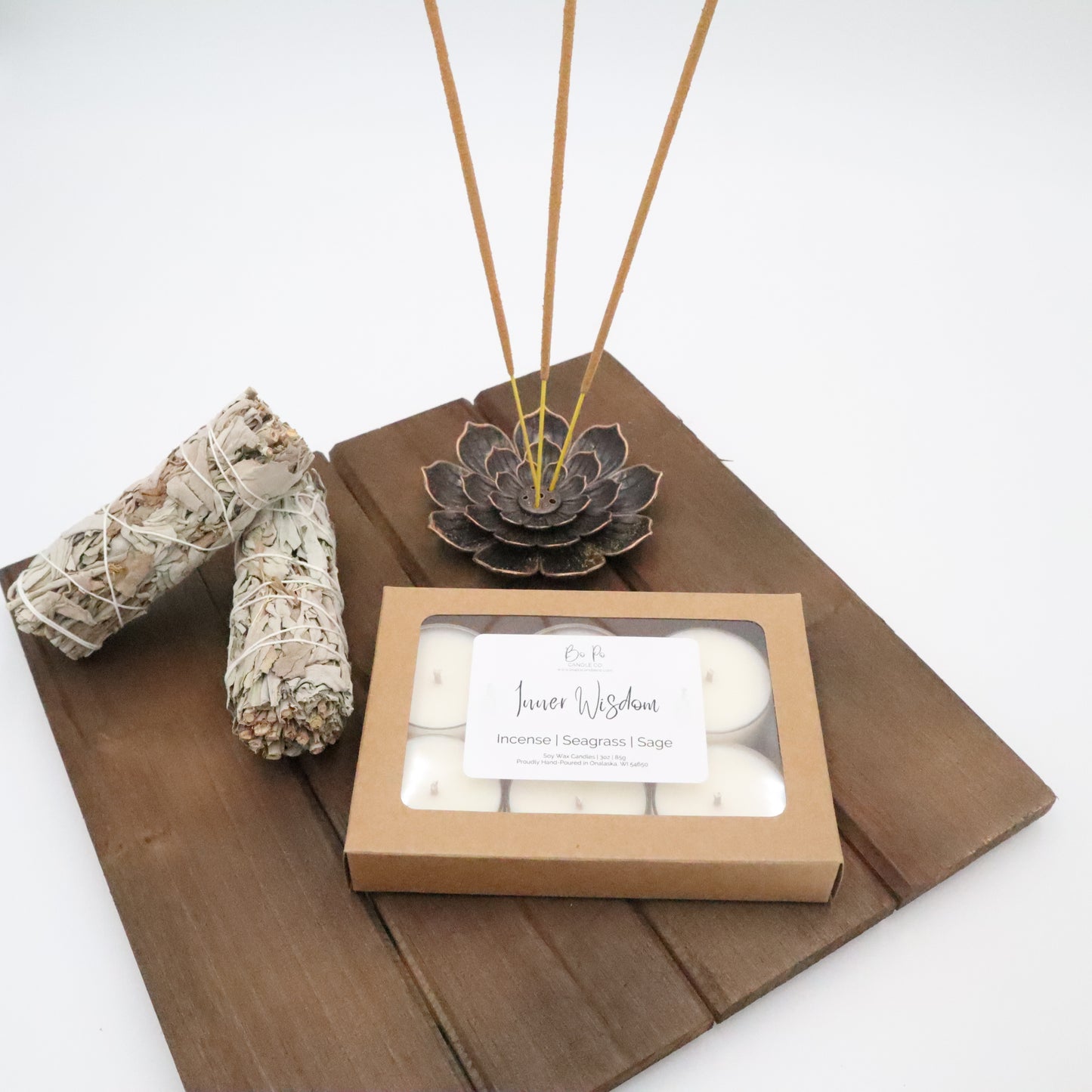 Inner Wisdom Tealight Pack | Incense, Seagrass, & Sage | 3oz