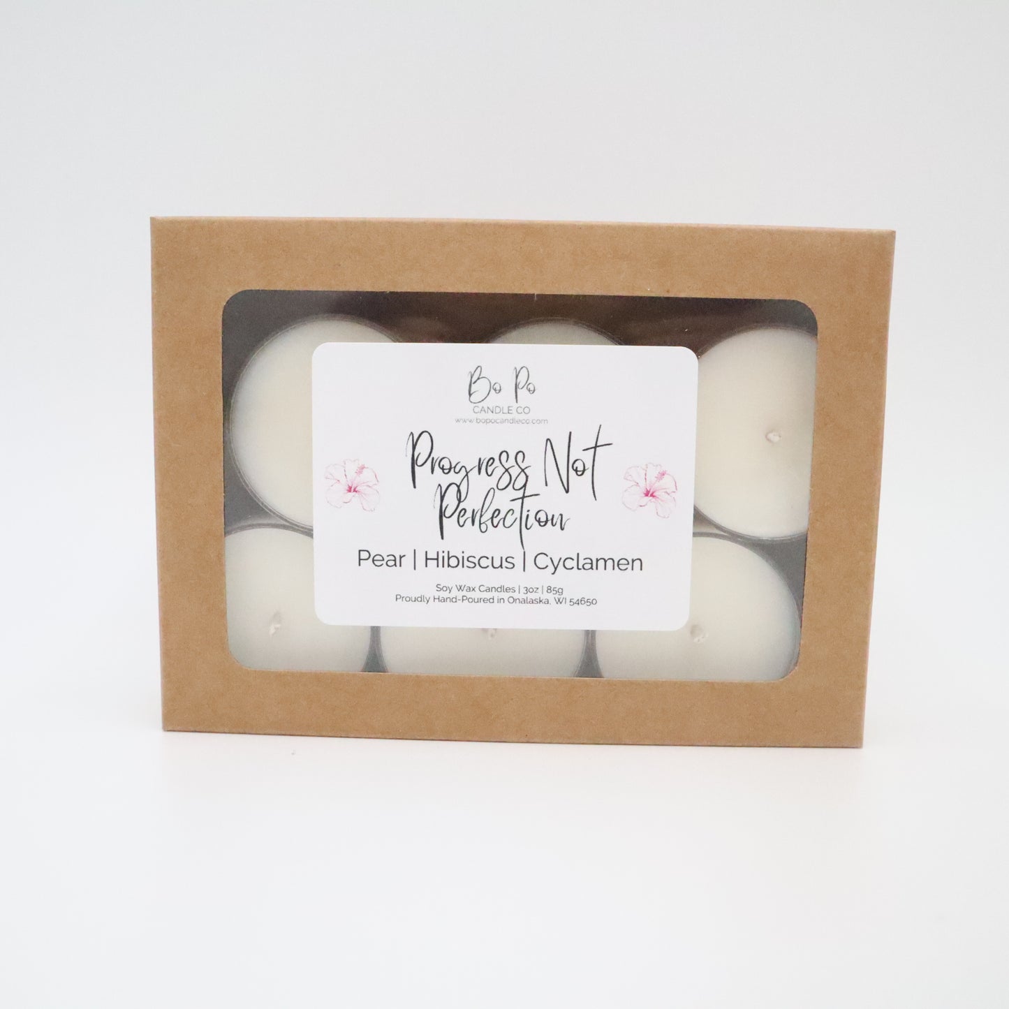 Progress Not Perfection Tealight Pack | Pear, Hibiscus, & Cyclamen | 3oz