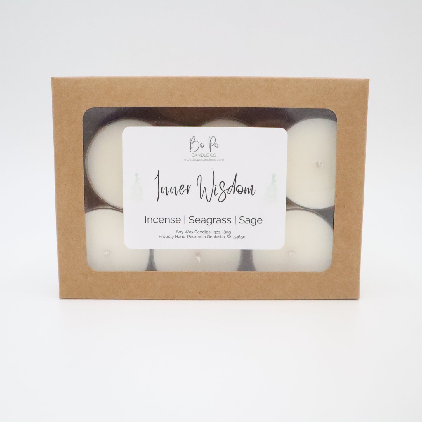 Inner Wisdom Tealight Pack | Incense, Seagrass, & Sage | 3oz