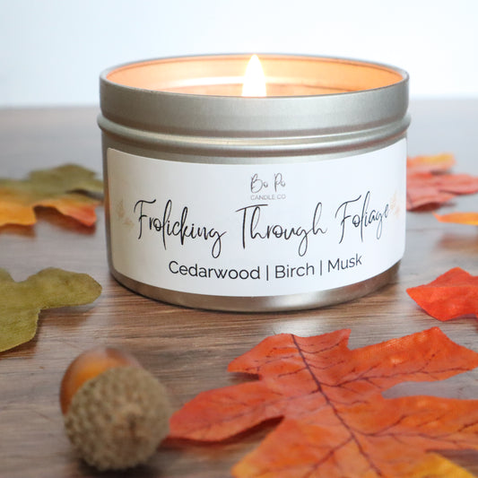 Frolicking Through Foliage Tin Candle | Cedarwood, Birch, & Musk | 6oz