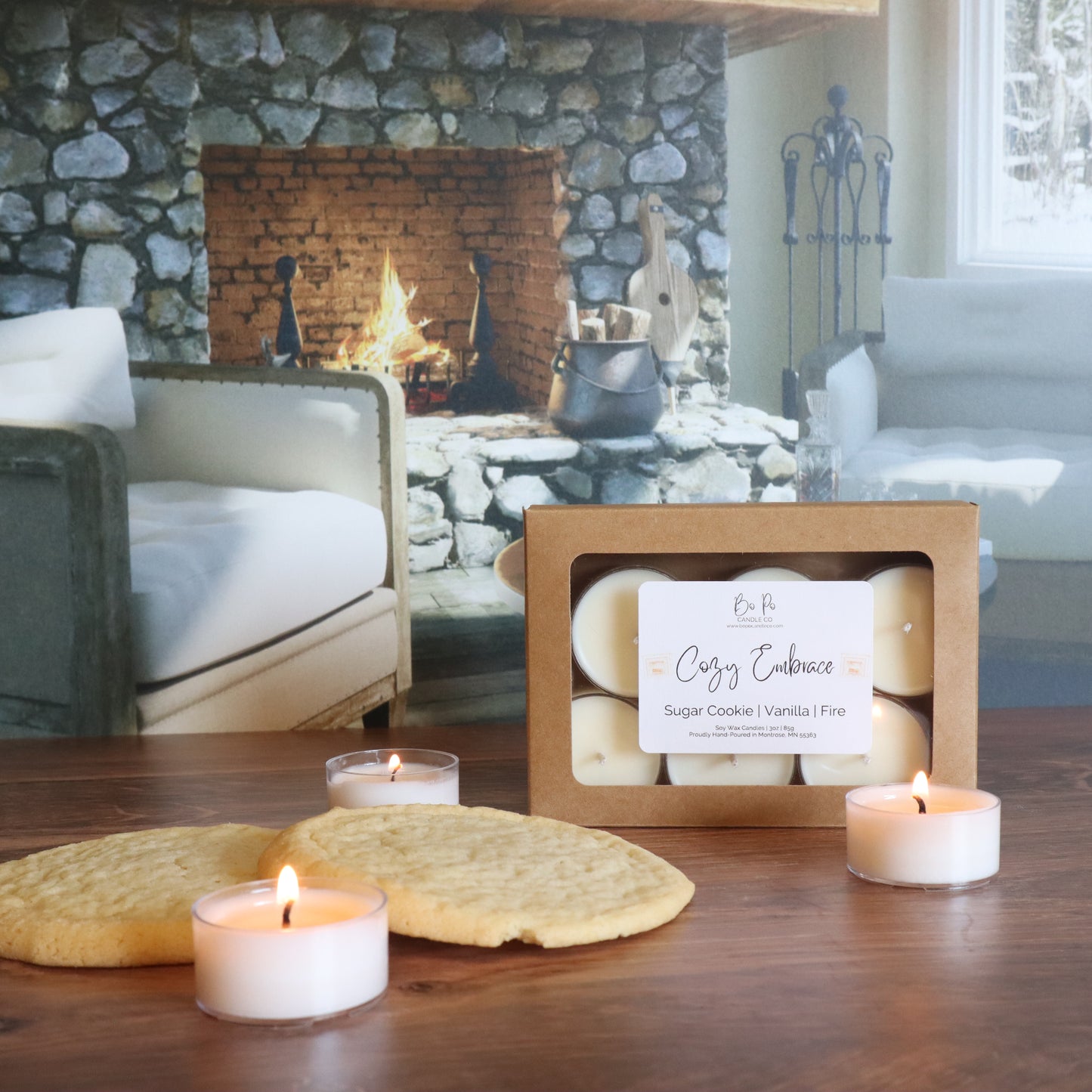 Cozy Embrace Tealight Pack | Sugar Cookie, Vanilla, & Fire | 3oz