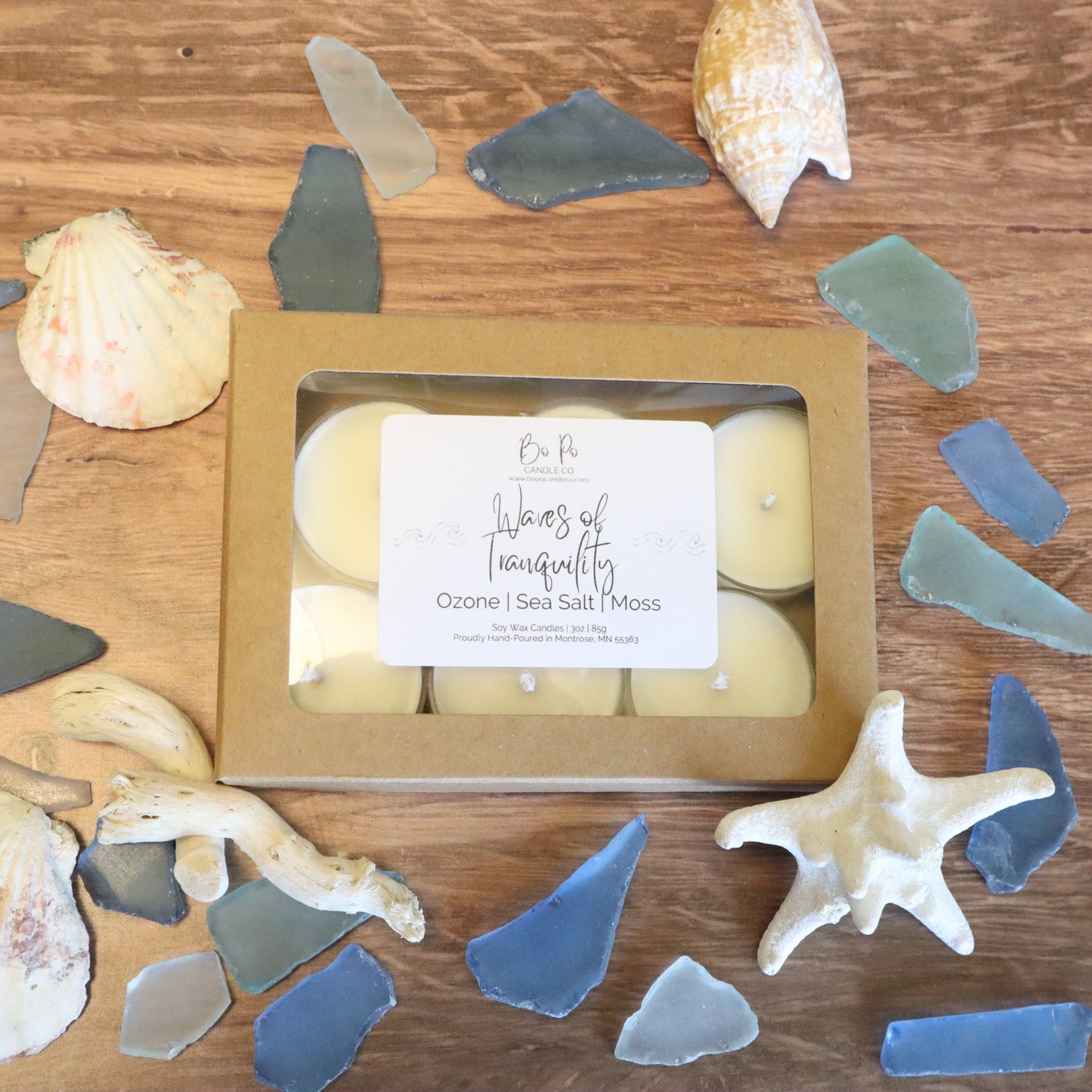 Waves of Tranquility Tealight Pack | Ozone, Sea Salt, & Moss | 3oz