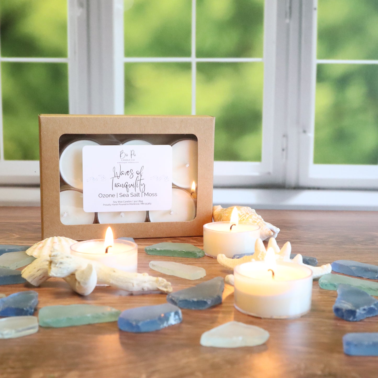 Waves of Tranquility Tealight Pack | Ozone, Sea Salt, & Moss | 3oz
