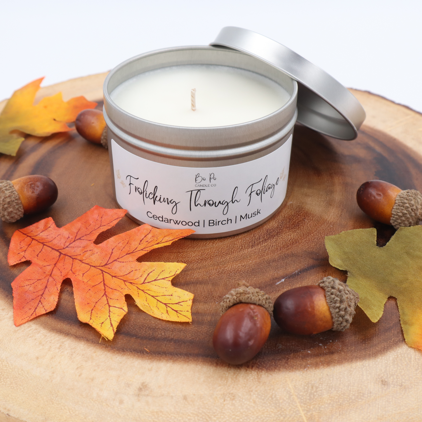 Frolicking Through Foliage Tin Candle | Cedarwood, Birch, & Musk | 6oz