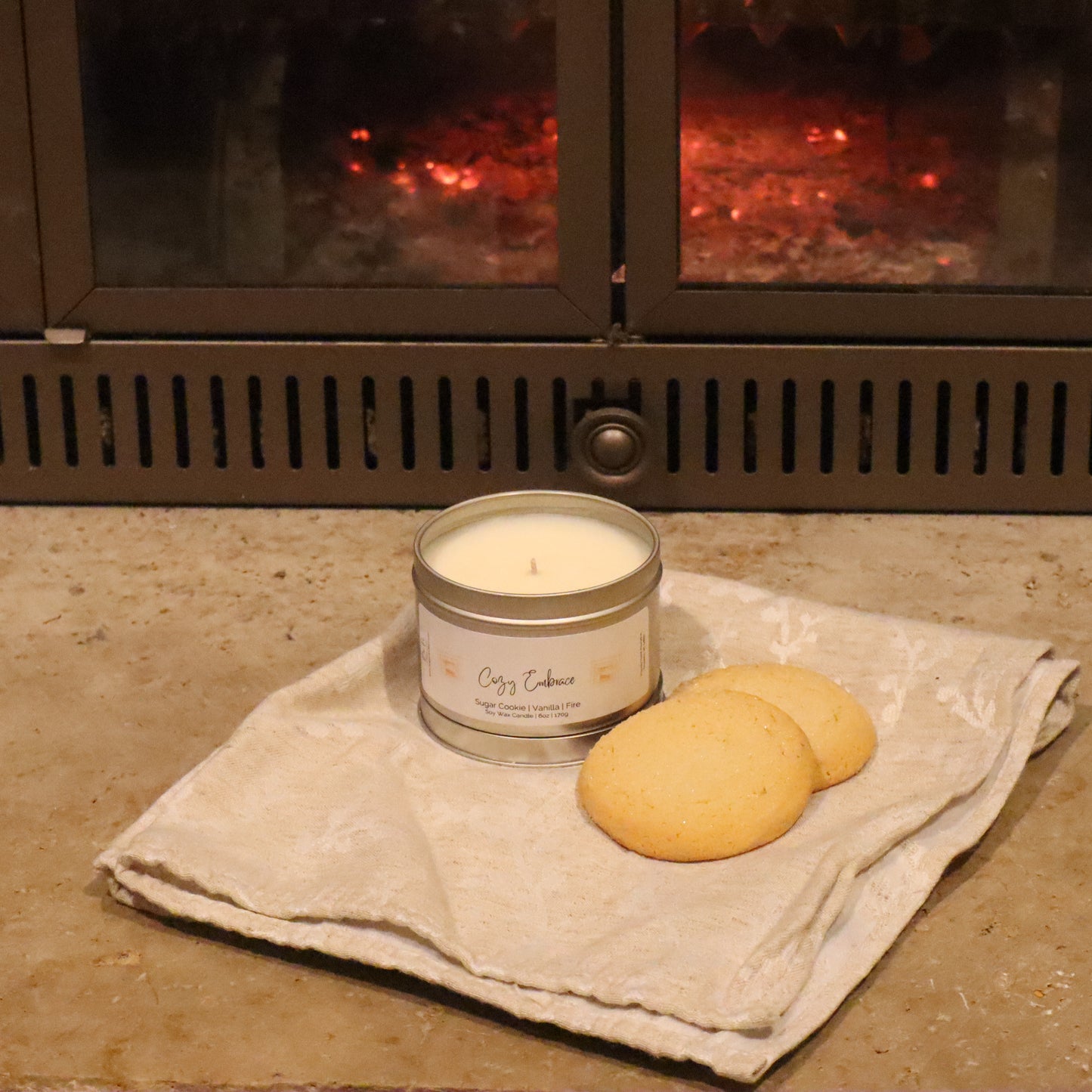 Cozy Embrace Tin Candle | Sugar Cookie, Vanilla, & Fire | 6oz