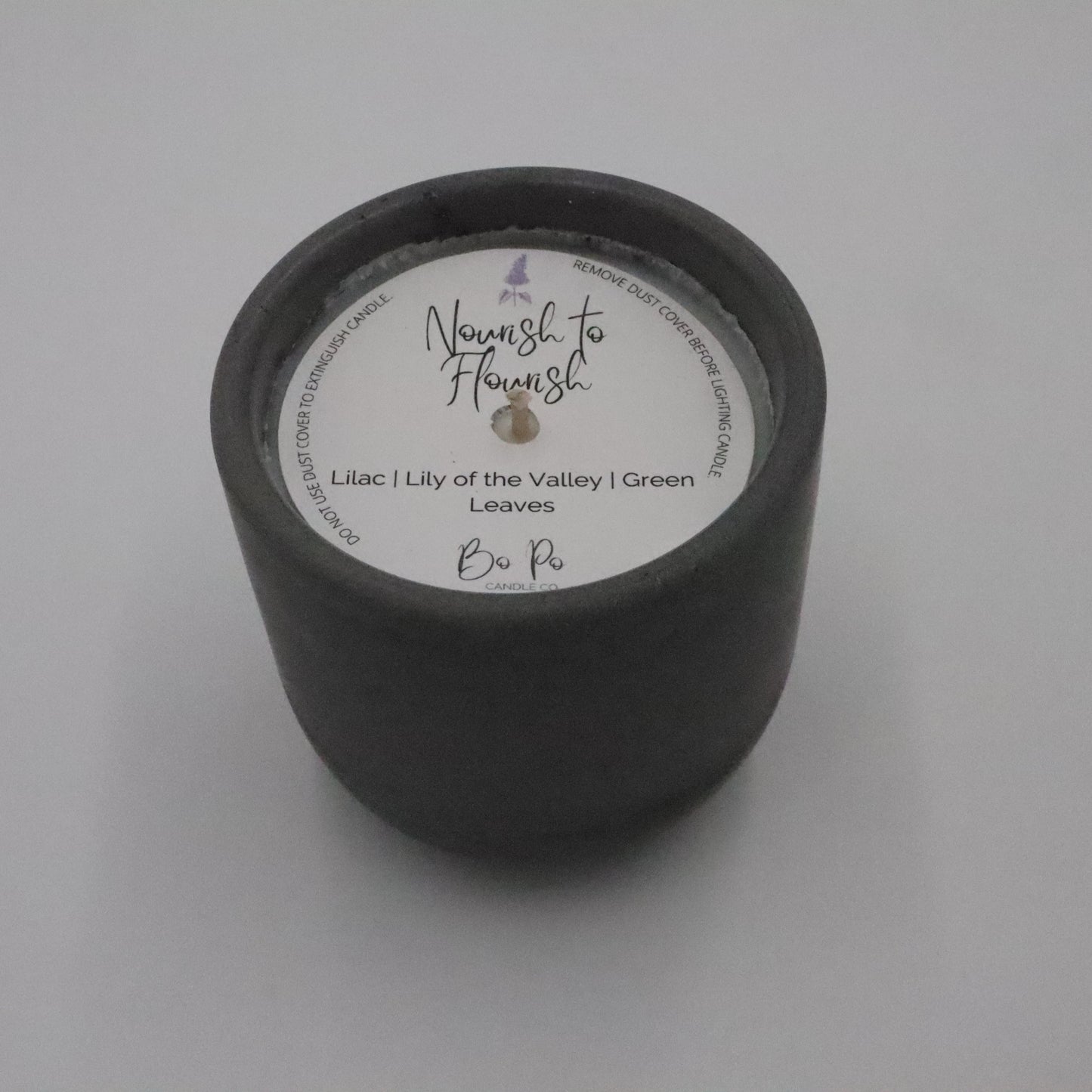 Nourish to Flourish Concrete Candle | Lilac, Lily of the Valley, & Green Leaves | 8.5oz