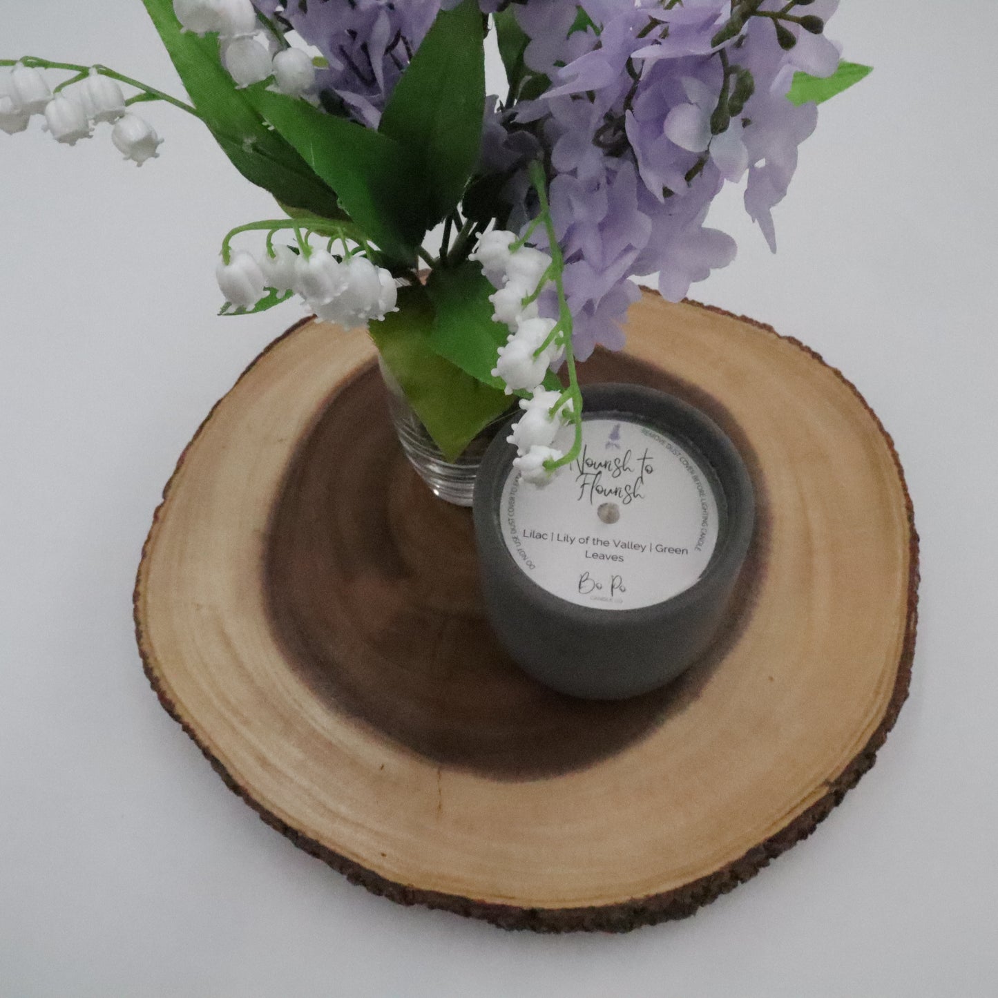 Nourish to Flourish Concrete Candle | Lilac, Lily of the Valley, & Green Leaves | 8.5oz